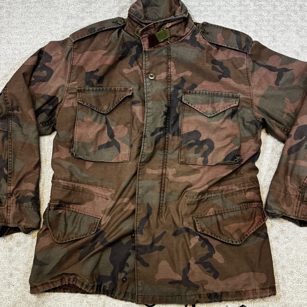 Vtg Alpha Industries Military Camo Cold Weather Field Jacket M65 Faded Sz M USA
